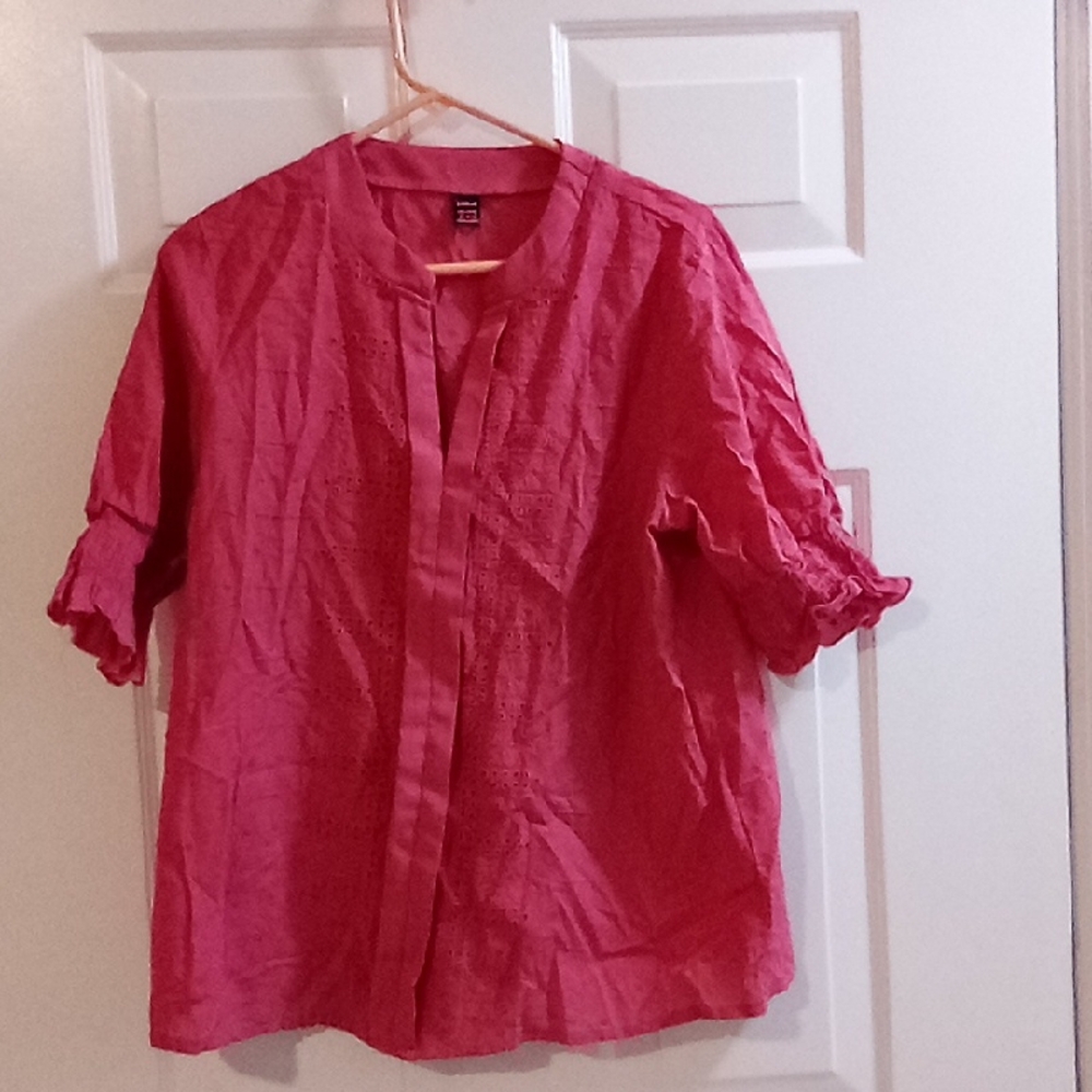 SHEIN Fuchsia Ruffled Sleeve Top